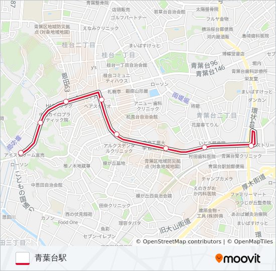 中恩田橋-青葉台駅 バスの路線図