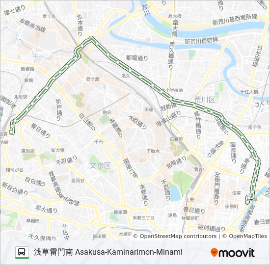 草64ルート スケジュール 停車地 地図 浅草雷門南 Asakusa Kaminarimon Minami