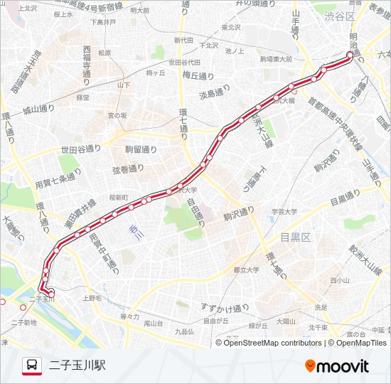 渋12ルート スケジュール 停車地 地図 二子玉川駅