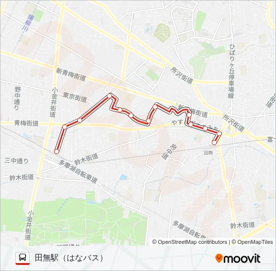 迂回 花小金井~田無  Line Map