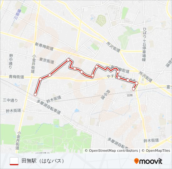 迂回 花小金井~田無 bus Line Map