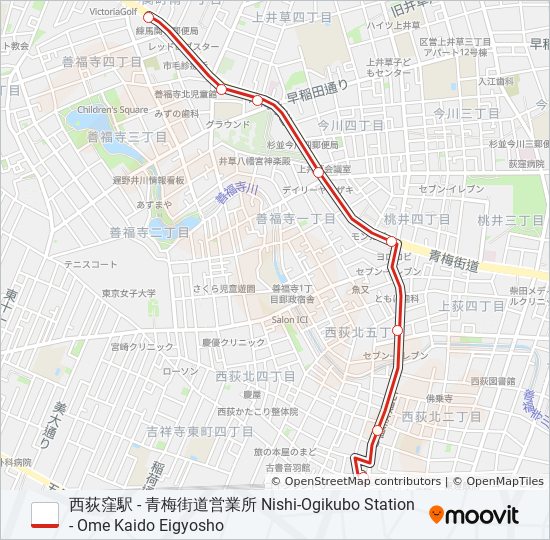 西荻窪駅~青梅(営)R桃 バスの路線図