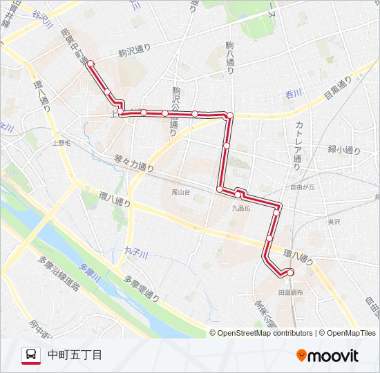 田園調布駅-中町五丁目 bus Line Map