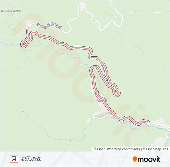 都民の森連絡バス(休園日運休) の路線図