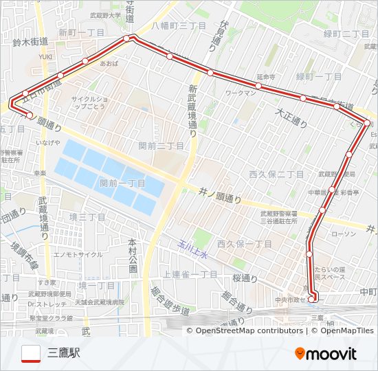 鷹36ルート：スケジュール、停車地、地図-三鷹駅 （アップデート済み）