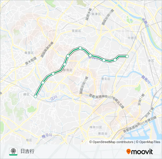 【GL】中山　→　日吉 地下鉄 - メトロの路線図