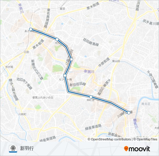 【BL】あざみ野　→　新羽 Metro Line Map
