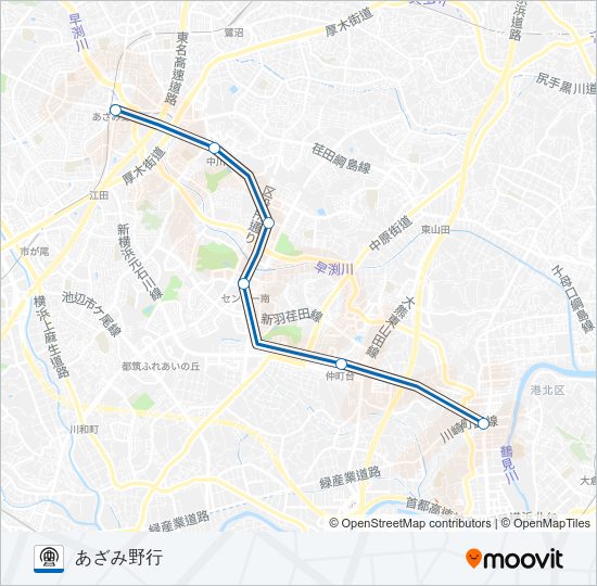 【BL】新羽　→　あざみ野 Metro Line Map