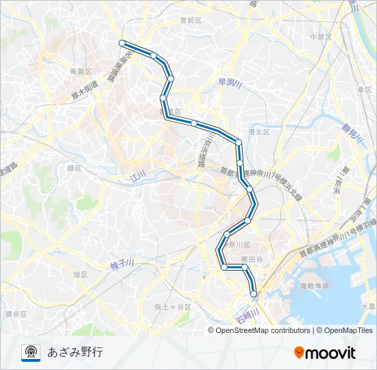 【BL】横浜　→　あざみ野 Metro Line Map