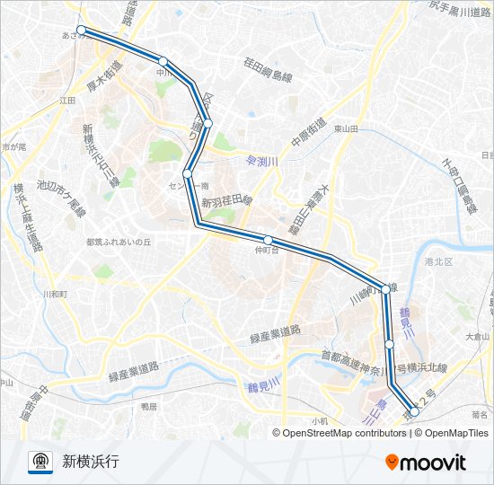 【BL】あざみ野　→　新横浜 Metro Line Map