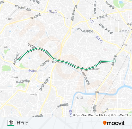 【GL】センター北　→　日吉 Metro Line Map