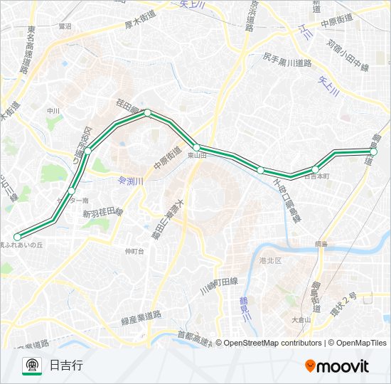 【GL】都筑ふれあいの丘　→　日吉 Metro Line Map