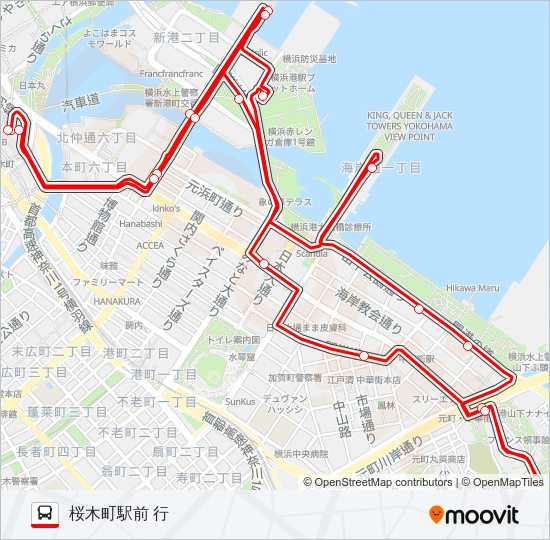 観光スポット周遊バス「あかいくつ」 Bus Line Map
