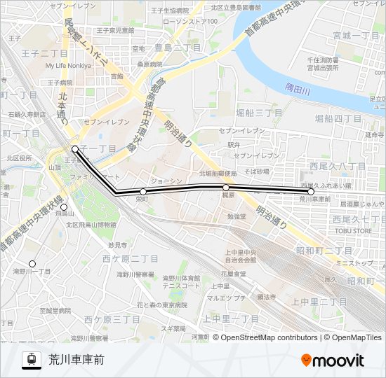 東京さくらトラム（都電荒川線） Light Rail Line Map