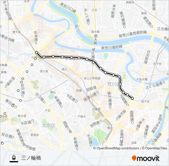 東京さくらトラム（都電荒川線） Light Rail Line Map