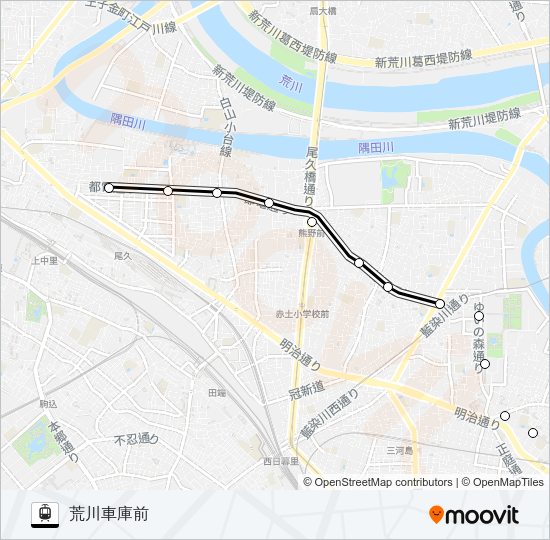 東京さくらトラム（都電荒川線） Light Rail Line Map