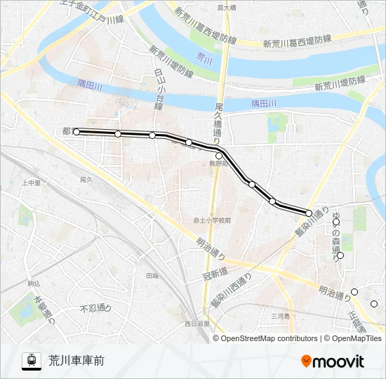 東京さくらトラム（都電荒川線） Light Rail Line Map