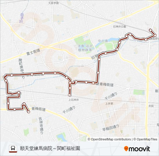 関町ルート Bus Line Map