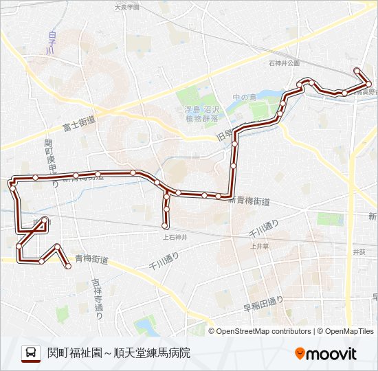 関町ルート Bus Line Map