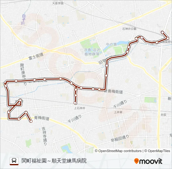 関町ルート Bus Line Map