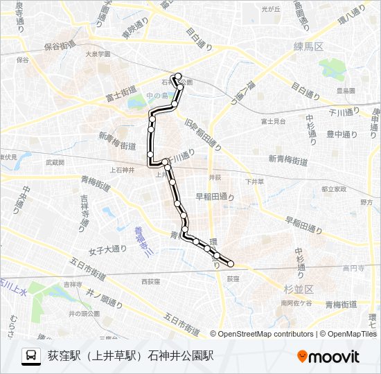 【荻１４】深夜 Bus Line Map