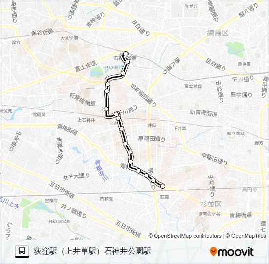 【荻１４】深夜 バスの路線図