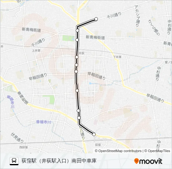 【荻１２－１】深夜 バスの路線図