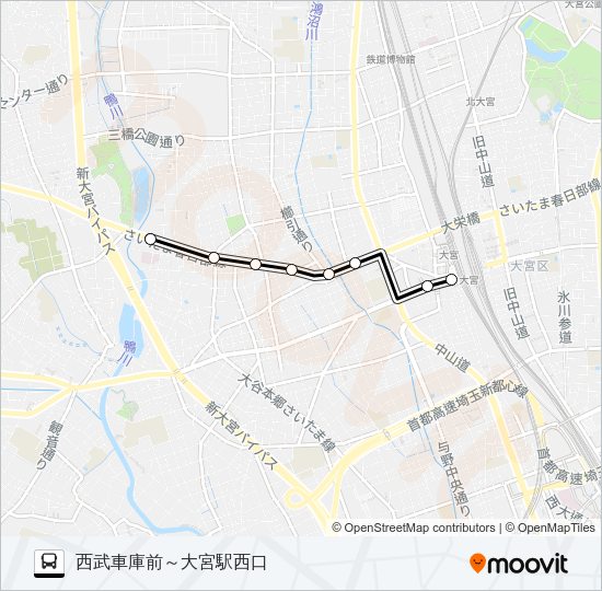 大宮駅西口～西武車庫前 Bus Line Map