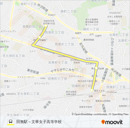 文華女子高等学校～田無駅 Bus Line Map