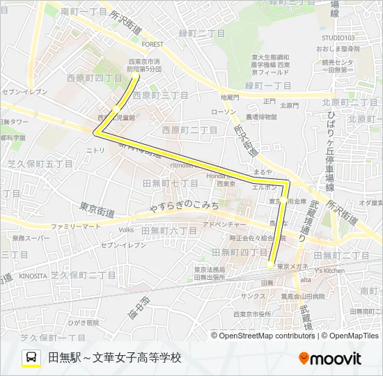 文華女子高等学校～田無駅 バスの路線図