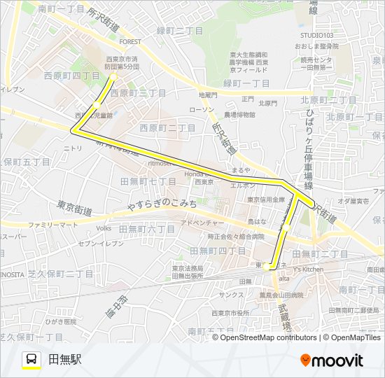 文華女子高等学校～田無駅 Bus Line Map