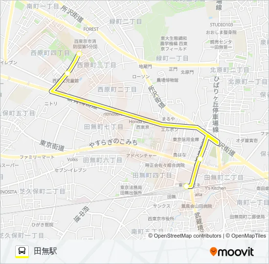 文華女子高等学校～田無駅 バスの路線図