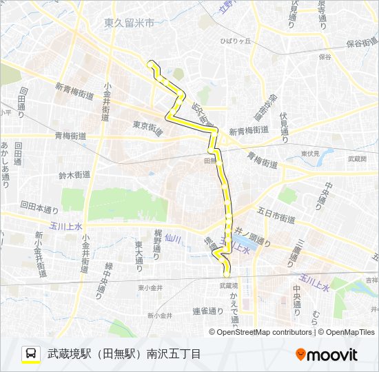 南沢五丁目（田無駅）武蔵境駅 Bus Line Map