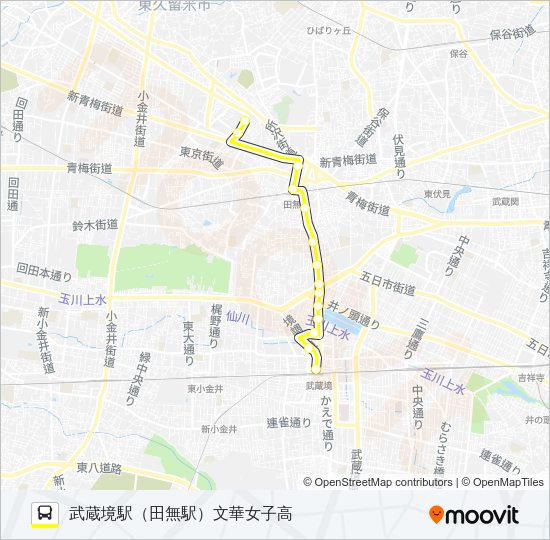 文華女子高（田無駅）武蔵境駅 Bus Line Map