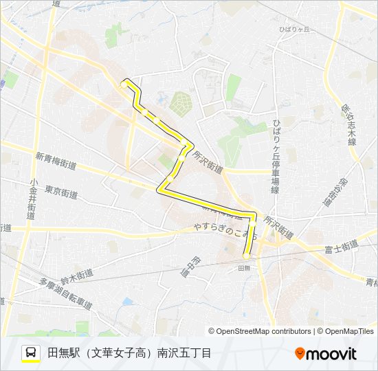南沢五丁目（文華女子高）田無駅 Bus Line Map
