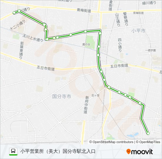 国分寺駅北入口（美大）小平営業所 Bus Line Map