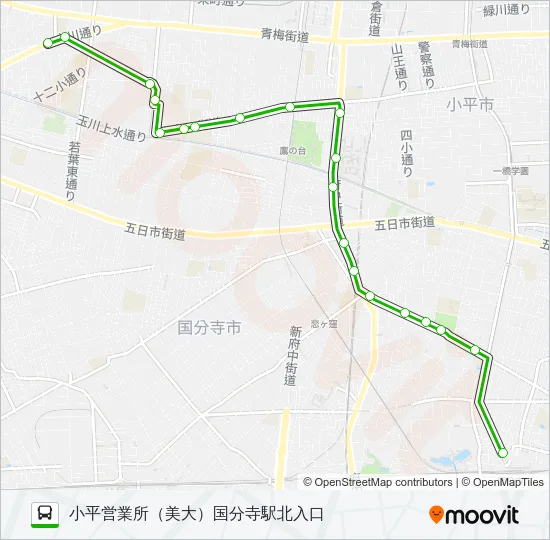 国分寺駅北入口（美大）小平営業所 バスの路線図