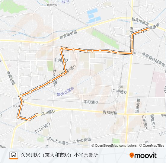 小平営業所（東大和市駅）久米川駅 Bus Line Map