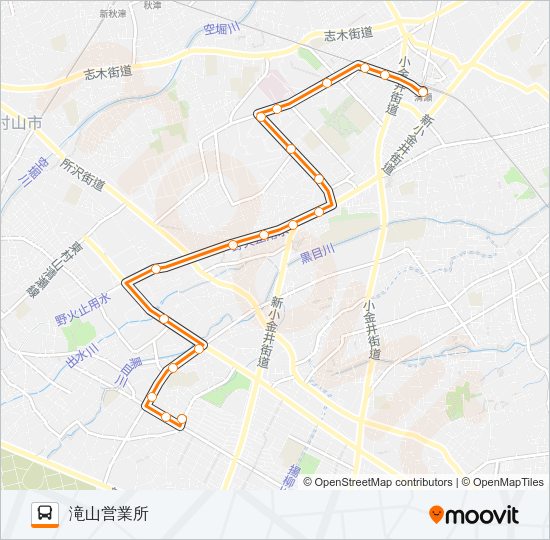 清瀬駅南口（下里団地）滝山営業所 Bus Line Map