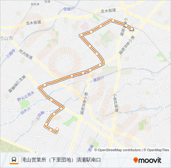清瀬駅南口（下里団地）滝山営業所 Bus Line Map