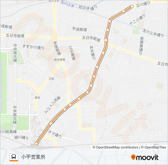 立川駅北口（砂川九番）小平営業所 Bus Line Map