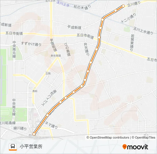 立川駅北口（砂川九番）小平営業所 バスの路線図