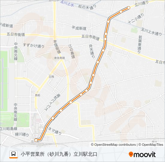 立川駅北口（砂川九番）小平営業所 Bus Line Map