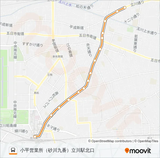 立川駅北口（砂川九番）小平営業所 バスの路線図