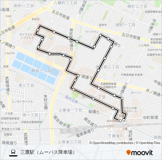 三鷹北西 Bus Line Map