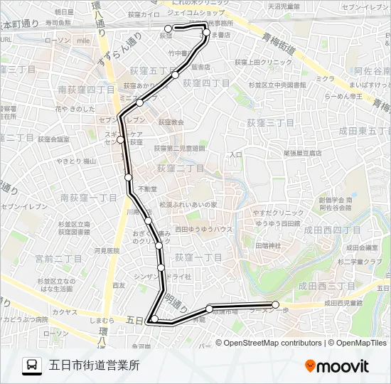 荻５３（深夜） バスの路線図