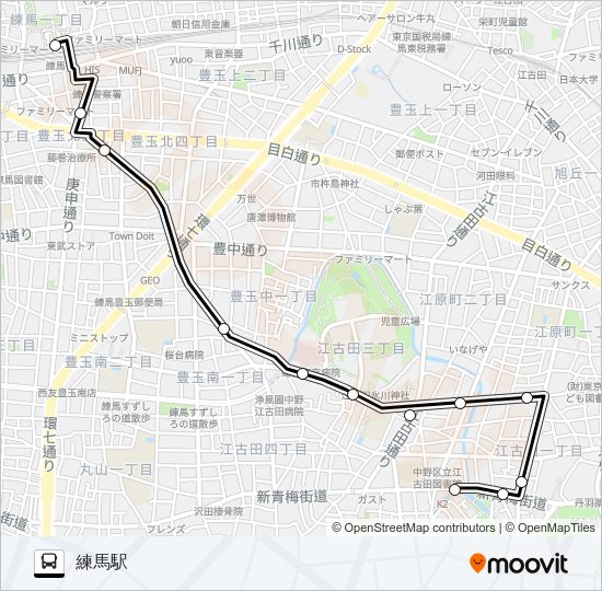 丸山営業所〜練馬駅 Bus Line Map