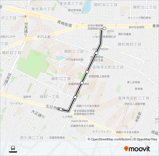 武蔵野（営）〜北裏 Bus Line Map