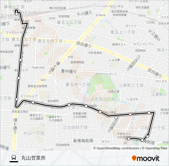 練馬駅〜丸山営業所 バスの路線図