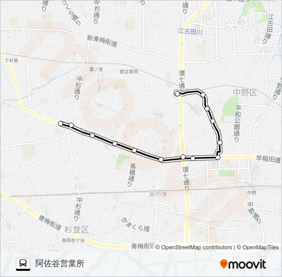 野方〜阿佐谷営業所 バスの路線図